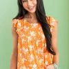Staccato Sunset Floral Ruffle Cap Sleeve Babydoll Top Tops