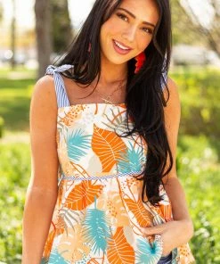 Hailey & Co Tops Sunset Multiprint Peplum Tank Top With Tie Straps