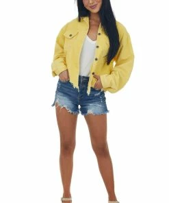 POL Clothing Sunshine Distressed Button Up Corduroy Jacket