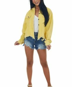 POL Clothing Sunshine Distressed Button Up Corduroy Jacket