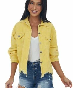 POL Clothing Sunshine Distressed Button Up Corduroy Jacket