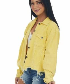 POL Clothing Sunshine Distressed Button Up Corduroy Jacket