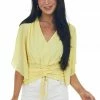 L Love Tops Sunshine Flutter Sleeve Ruched V Neck Blouse