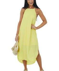She + Sky Sunshine Halter Neck Curved Hem Midi Dress