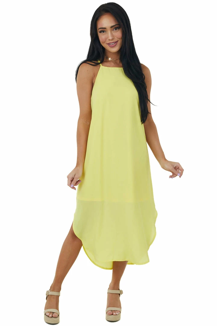 She + Sky Sunshine Halter Neck Curved Hem Midi Dress 3 She + Sky Sunshine Halter Neck Curved Hem Midi Dress