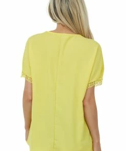 Haptics Tops Sunshine Lace Short Sleeve Crepe Woven Top 12 Haptics Tops Sunshine Lace Short Sleeve Crepe Woven Top