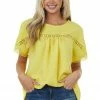 Haptics Tops Sunshine Lace Short Sleeve Crepe Woven Top 1 Haptics Tops Sunshine Lace Short Sleeve Crepe Woven Top