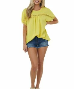 Haptics Tops Sunshine Lace Short Sleeve Crepe Woven Top 9 Haptics Tops Sunshine Lace Short Sleeve Crepe Woven Top