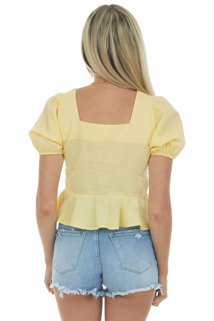 Very J Tops Sunshine Swiss Dot Puff Sleeve Peplum Crop Top 7 Very J Tops Sunshine Swiss Dot Puff Sleeve Peplum Crop Top