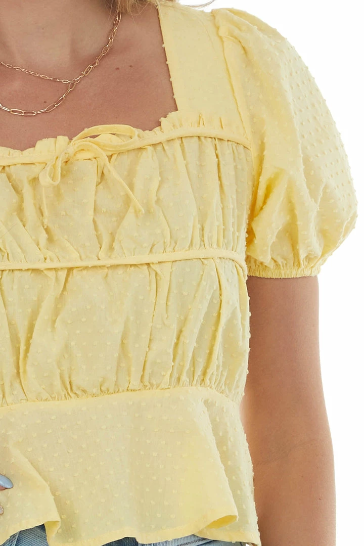 Very J Tops Sunshine Swiss Dot Puff Sleeve Peplum Crop Top 8 Very J Tops Sunshine Swiss Dot Puff Sleeve Peplum Crop Top