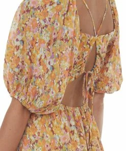 Lush Clothing Tangerine Abstract Floral Print Woven Mini Dress Dresses