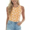 Timing Tangerine Daisy Print Sleeveless Bodysuit 1 Timing Tangerine Daisy Print Sleeveless Bodysuit