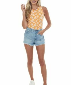 Timing Tangerine Daisy Print Sleeveless Bodysuit 10 Timing Tangerine Daisy Print Sleeveless Bodysuit