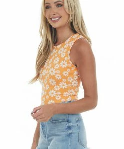 Timing Tangerine Daisy Print Sleeveless Bodysuit 11 Timing Tangerine Daisy Print Sleeveless Bodysuit