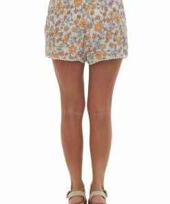 ANGIE Tangerine Floral Print High Rise Woven Shorts