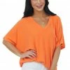 Charlotte Avery Tangerine Short Dolman Sleeve Chest Pocket Top Tops