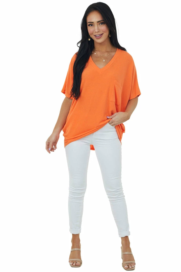 Charlotte Avery Tangerine Short Dolman Sleeve Chest Pocket Top Tops 4 Charlotte Avery Tangerine Short Dolman Sleeve Chest Pocket Top Tops