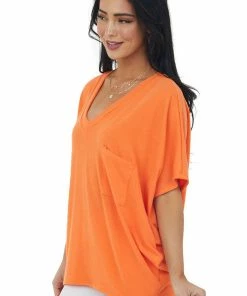 Charlotte Avery Tangerine Short Dolman Sleeve Chest Pocket Top Tops 11 Charlotte Avery Tangerine Short Dolman Sleeve Chest Pocket Top Tops