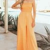 Fantastic Fawn Tangerine Smocked Strapless Wide Leg Knit Jumpsuit Dresses