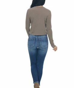 Charlotte Avery Tops Taupe Long Sleeve Textured Cropped Knit Top