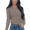 Charlotte Avery Tops Taupe Long Sleeve Textured Cropped Knit Top