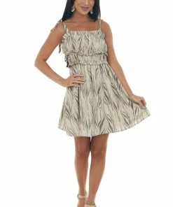 Lush Clothing Taupe Zebra Print Mini Dress With Tie Straps
