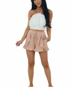 Allie Rose Tea Rose Drawstring Waist Linen Ruffle Shorts Bottoms 10 Allie Rose Tea Rose Drawstring Waist Linen Ruffle Shorts Bottoms