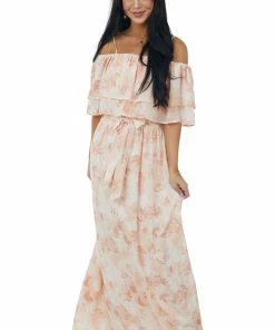 Doe & Rae Tea Rose Floral Tiered Overlay Woven Maxi Dress 9 Doe & Rae Tea Rose Floral Tiered Overlay Woven Maxi Dress