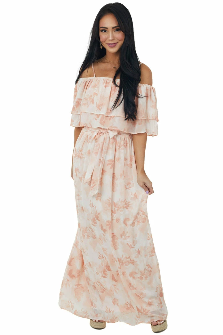 Doe & Rae Tea Rose Floral Tiered Overlay Woven Maxi Dress 4 Doe & Rae Tea Rose Floral Tiered Overlay Woven Maxi Dress