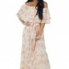 Doe & Rae Tea Rose Floral Tiered Overlay Woven Maxi Dress
