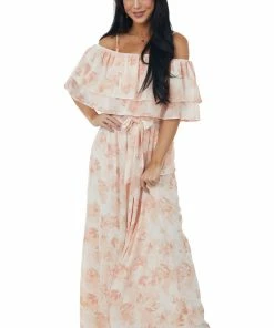 Doe & Rae Tea Rose Floral Tiered Overlay Woven Maxi Dress