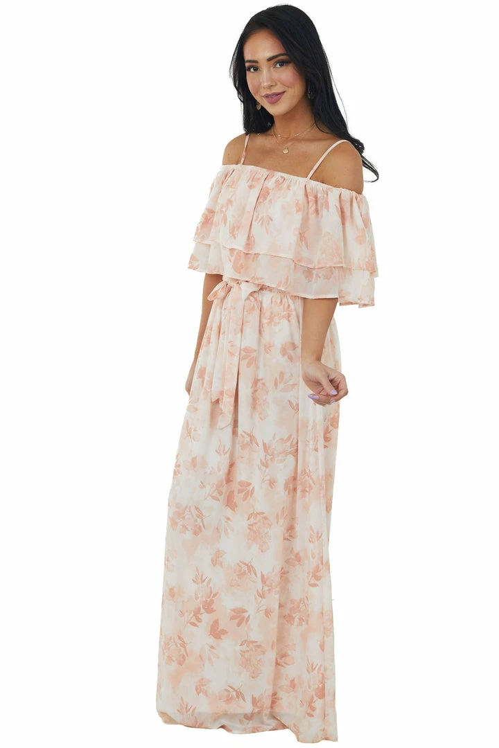 Doe & Rae Tea Rose Floral Tiered Overlay Woven Maxi Dress 6 Doe & Rae Tea Rose Floral Tiered Overlay Woven Maxi Dress