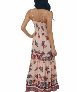 ANGIE Tea Rose Floral V Neck Sleeveless Maxi Dress 12 ANGIE Tea Rose Floral V Neck Sleeveless Maxi Dress
