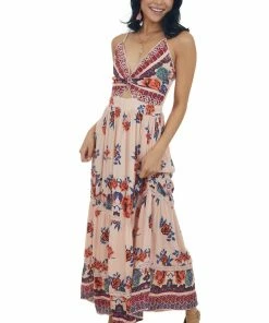 ANGIE Tea Rose Floral V Neck Sleeveless Maxi Dress 10 ANGIE Tea Rose Floral V Neck Sleeveless Maxi Dress