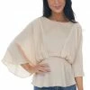Umgee Tea Rose Kimono Sleeve Pleated Peplum Blouse Tops