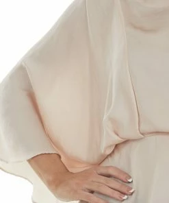 Umgee Tea Rose Kimono Sleeve Pleated Peplum Blouse Tops