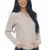 Charlotte Avery Tops Tea Rose Long Sleeve Notch Neck Henley Top
