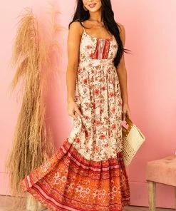 ANGIE Tea Rose Floral Print Ruched Front Maxi Dress Dresses