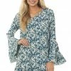 Hailey & Co Teal Blue Floral Print Bell Sleeve Short Dress Dresses