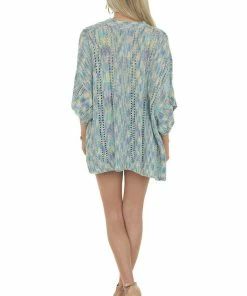 Eesome Tops Teal Blue Multicolor Kimono Sleeve Cardigan 17 Eesome Tops Teal Blue Multicolor Kimono Sleeve Cardigan