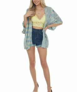 Eesome Tops Teal Blue Multicolor Kimono Sleeve Cardigan 14 Eesome Tops Teal Blue Multicolor Kimono Sleeve Cardigan
