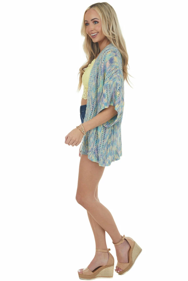 Eesome Tops Teal Blue Multicolor Kimono Sleeve Cardigan 7 Eesome Tops Teal Blue Multicolor Kimono Sleeve Cardigan