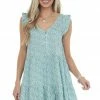 Ces Femme Teal Ditsy Floral Ruffle Cap Sleeve Dress Dresses 1 Ces Femme Teal Ditsy Floral Ruffle Cap Sleeve Dress Dresses