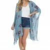 ANGIE Teal Floral Print Half Sleeve Kimono With Side Slits