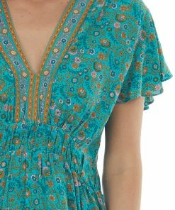 Umgee Teal Floral Print V Neck Woven Short Dress 13 Umgee Teal Floral Print V Neck Woven Short Dress