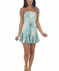 Umgee Dresses Teal Floral Tie Strap Smocked Pleat Romper