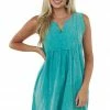 Umgee Teal Mineral Wash Notch Neck Sleeveless Dress