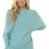 Lime Lush Tops Teal Ribbed Knit Asymmetrical Off The Shoulder Top