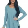 143 Story Tops Teal Scoop Neckline Rounded Hem Knit Top