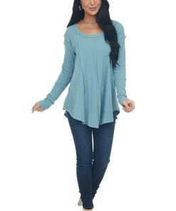 143 Story Tops Teal Scoop Neckline Rounded Hem Knit Top